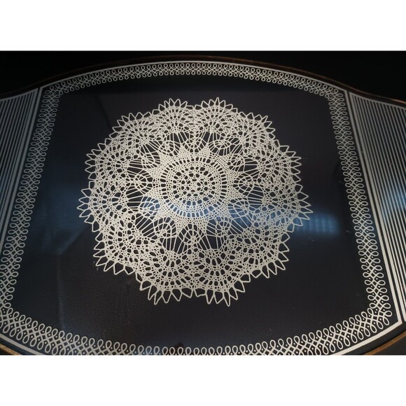 Vintage Glass Vanity Tray Oval White Doily Gold Rim - Picture 3 of 5